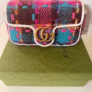 Gucci Marmont Pink and Blue Tweed Mini Bag